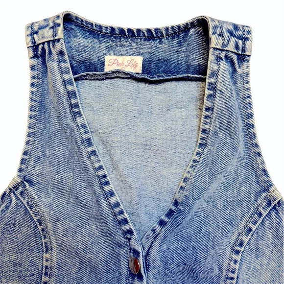 PINK LILY Women’s Size Large Denim Sleeveless Button-Up Vest - Picture 5 of 6
